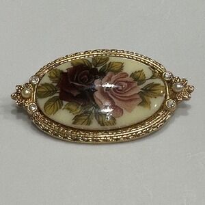 Unbranded Floral Rose Brooch Women OS Gold Pink Good Victorian Revival Pearl